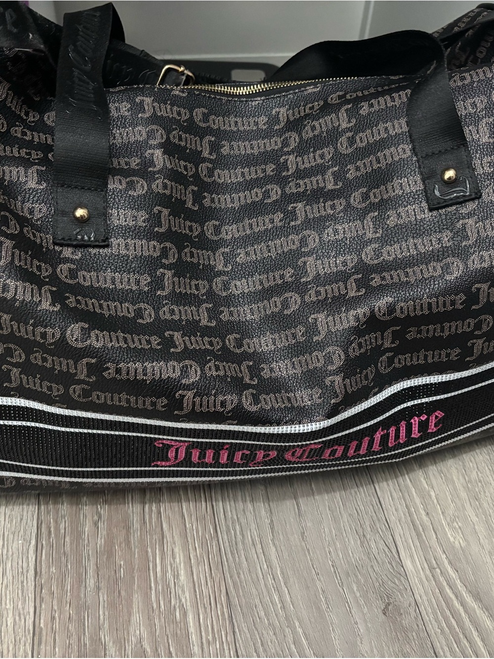 Juicy Couture Brown Logo Weekender with Pink Script Accent